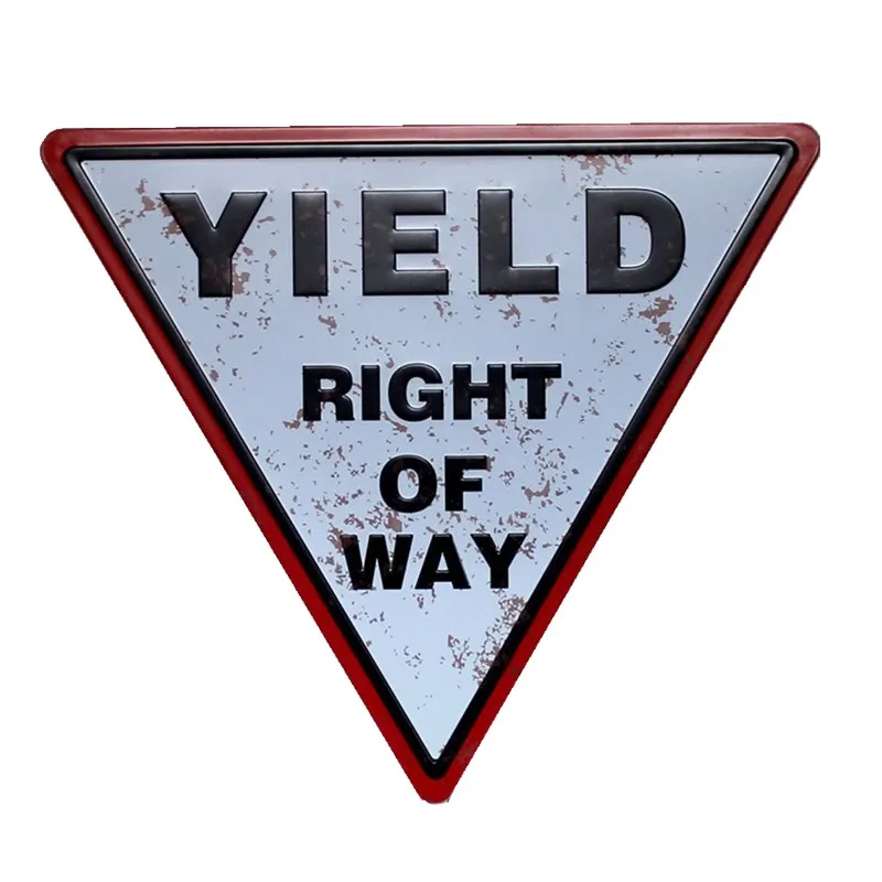 Металлические Старинные оловянные таблички YIELD RIGHT OF WAY для украшения казино