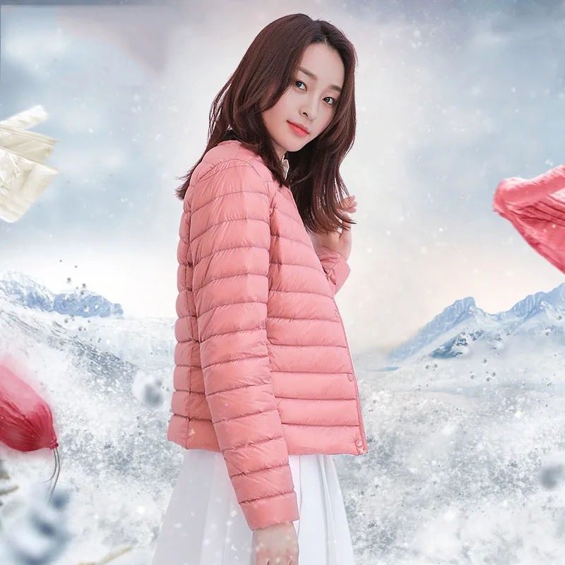 

New arrival 2019 autumn winter thin down jacket women single breasted slim short down coat outerwear