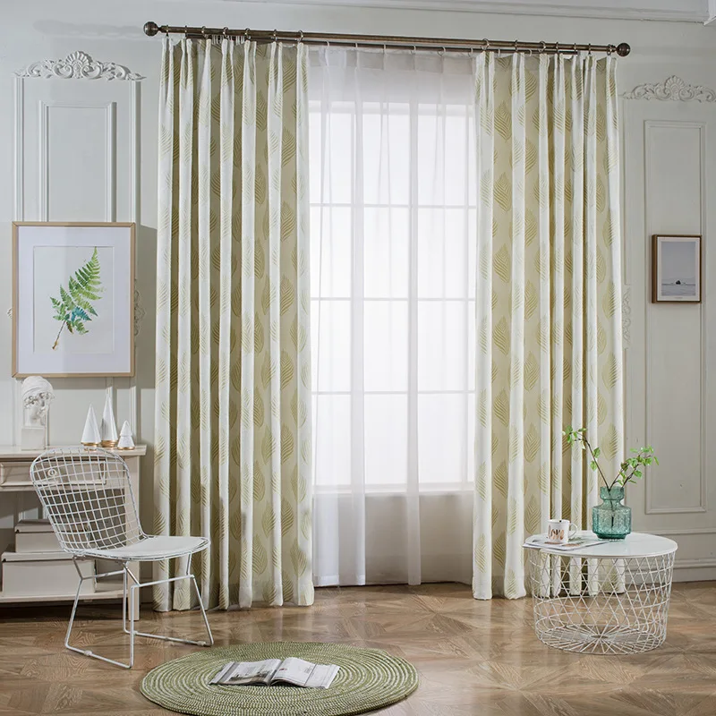 Slow Soul Cleaning Leaf high Precision Jacquard Curtain Pastoral Leaves French Window Curtains For Living Room Kitchen Bedroom | Дом и сад