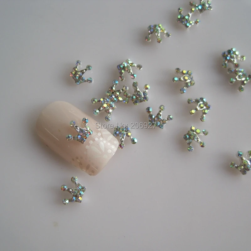 MD-741 10pcs Fancy Crystal AB Rhinestone Small Silver Crown Deco Metal Charms Nail Art | Красота и здоровье