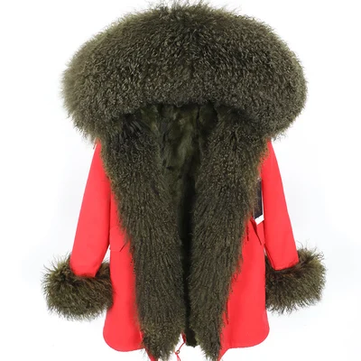 OFTBUY, зимняя женская куртка, пальто с натуральным мехом, парка из монгольского овца, Воротник из меха кролика, подкладка из меха кролика, Черное длинное пальто, уличная одежда, новинка