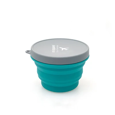 blue 200ml Открытый Кемпинг Портативный Силиконовый складной чаша Выдвижной Поход блюда путешествия складные столовые приборы пикник ланч с крышкой - Цвет: blue 200ml