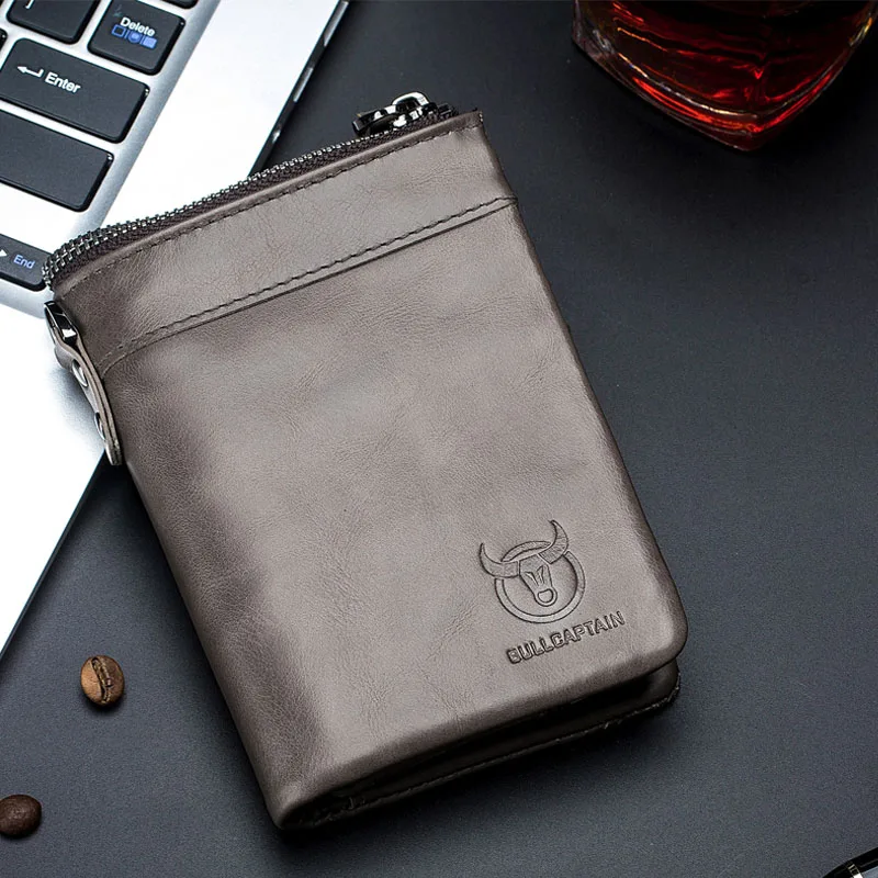 gray Bullcaptain, винтажный кожаный кошелек с пряжкой, кошелек для монет, кошелек для карт, мужской кошелек, Cartera Hombre, мужская сумочка, держатель RFID - Цвет: gray