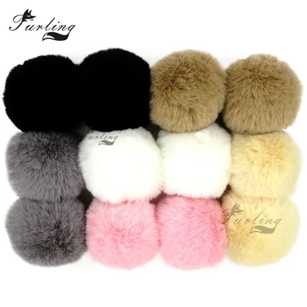 

Furling 12pcs Handmade 8cm Soft Faux Fur Pom Poms Ball with Elastic DIY Key Ring Keychain Hangbag Beanie Hat Charm Accessory