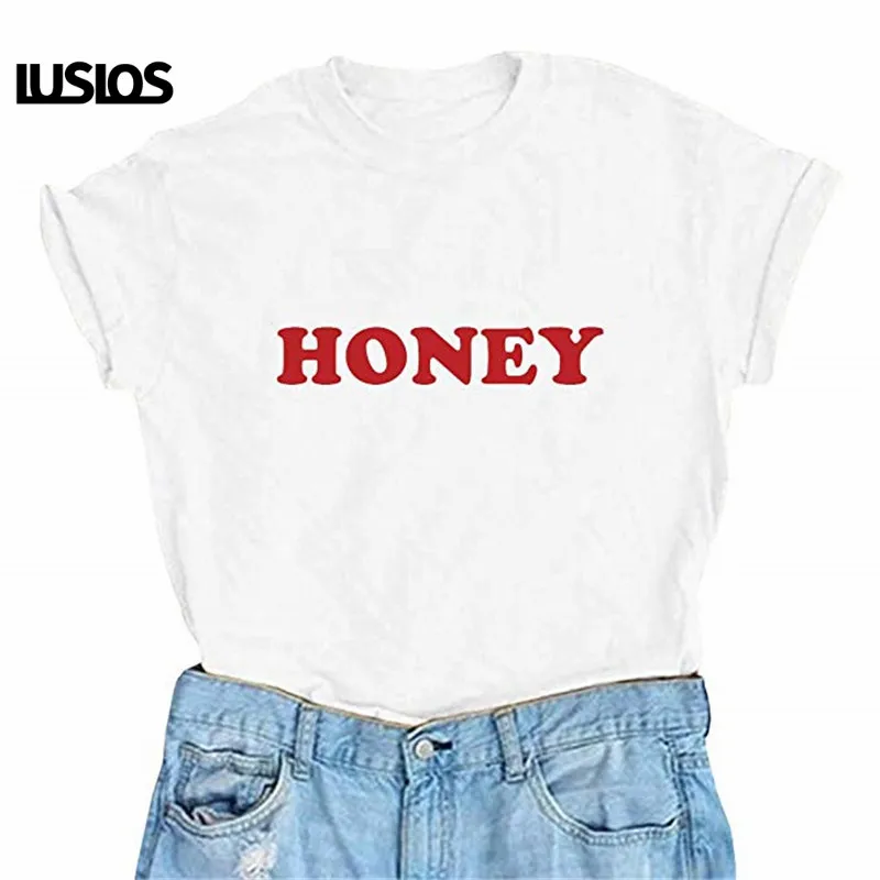 Футболка LUSLOS HONEY женская с коротким рукавом модная Милая рубашка белый красный