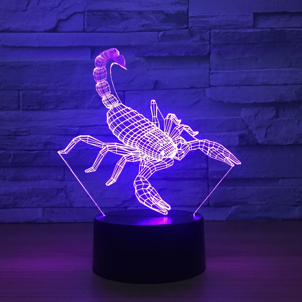 3D креативные подарки ночник Scorpio 7 цветов сенсорный выключатель светильник