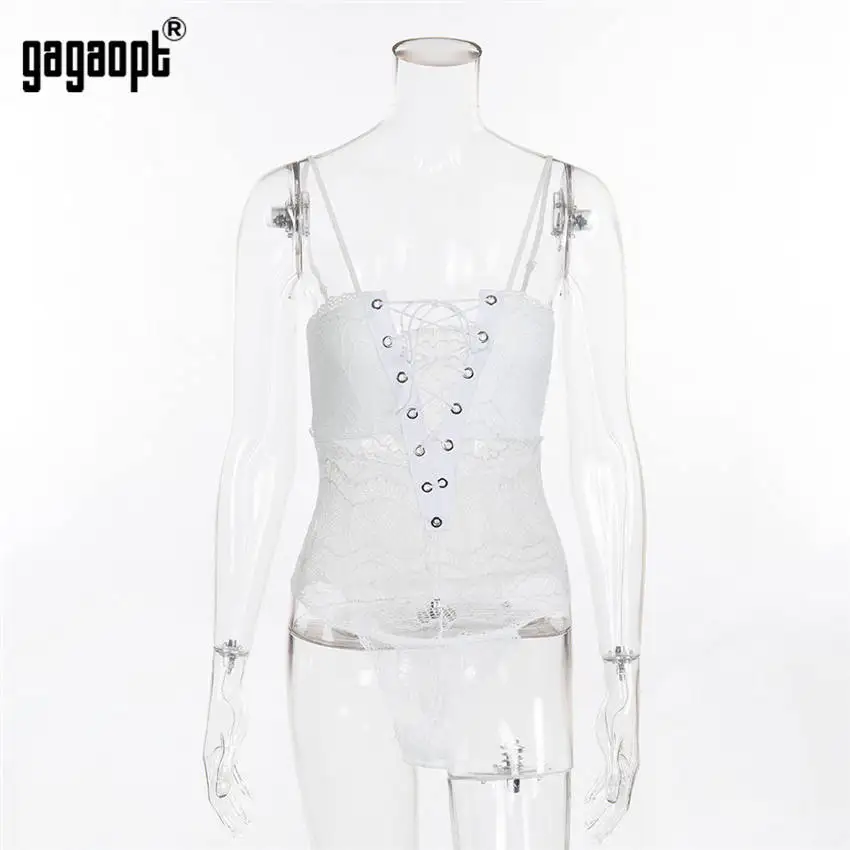 Gagaopt Кружевное боди для женщин цветочный сексуальный боди Модный облегающий боди комбинезон уличная одежда - Цвет: Белый