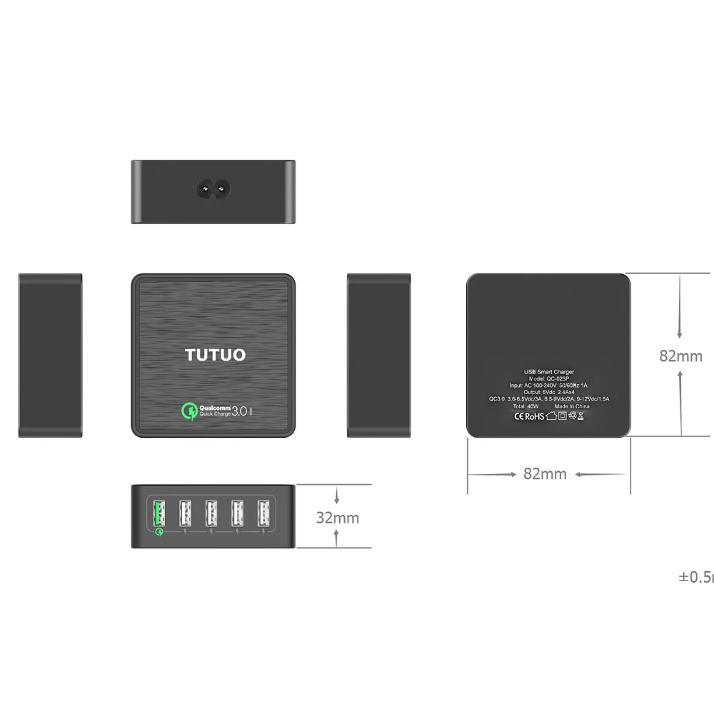 TUTUO Quick Charge 3 0 мобильный телефон зарядное устройство с 5 портами быстрая зарядка USB