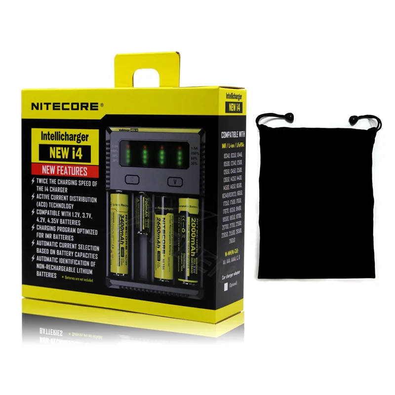 I4 with bag Nitecore I4 Digi зарядное устройство lcd интеллектуальная схема Li-Ion 18650 14500 26650 10440 автомобильное зарядное устройство AA AAA - Цвет: I4 with bag