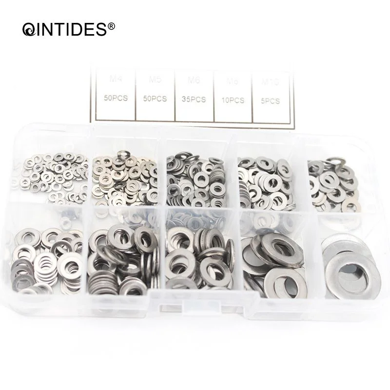 QINTIDES 600 шт./компл. DIN125 M1.6 M2 M2.5 M3 M3.5 M4 M5 M6 M8 M10 набор из нержавеющей стали с плоским
