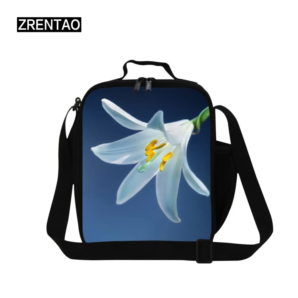 

ZRENTAO high quality cooler bags for school flower print double zipper lunch bags polyester single shoulder food container