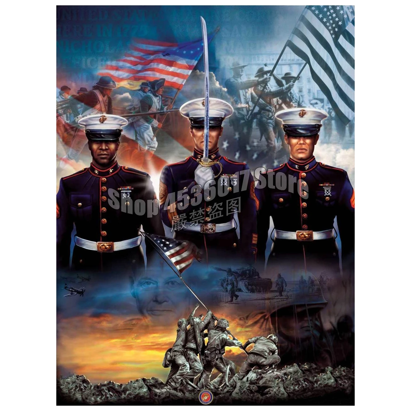 

Full 5D DIY Diamond Painting Patriotic People African American Military Father's Day Embroidery Cross Rhinestone Mosaic Decor