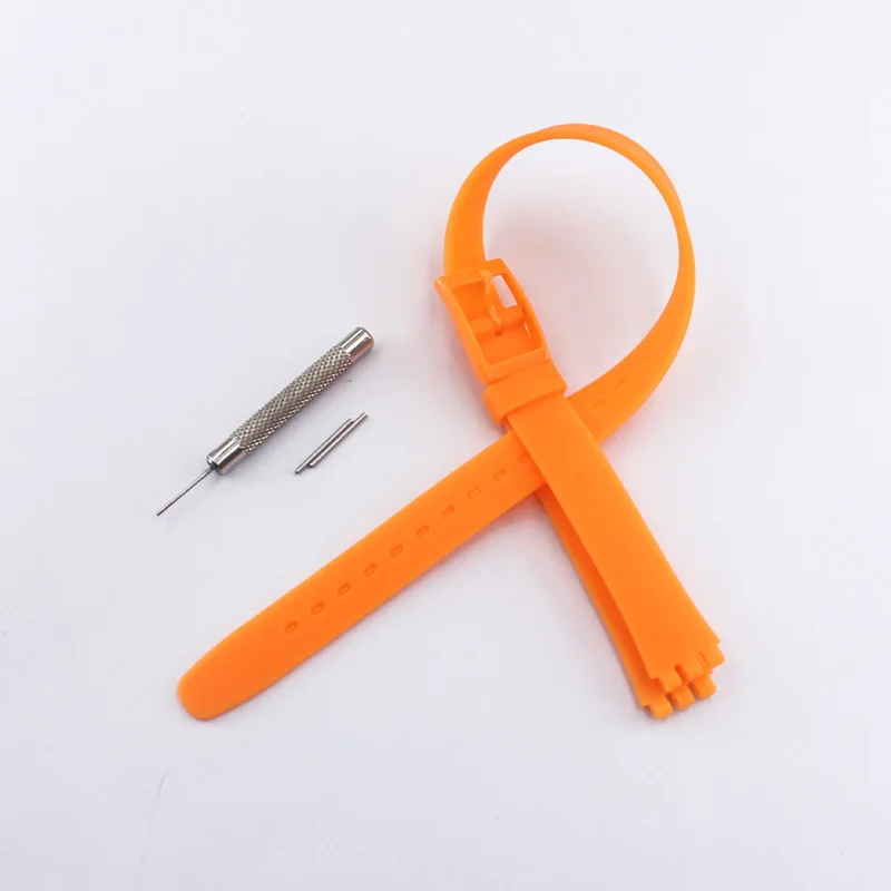 Orange Силиконовый ремешок 12 мм, длинный наручный ремешок, аксессуары для часов, подходит для часов Swatch LK343 LP131 LR123 LN148, детский женский ремешок для часов - Цвет ремешка: Orange