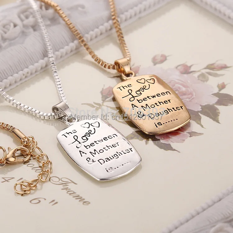 10pcs Vintage Engraved Rectangular Pendant Silver Chain Necklace Stamped Love Between Mother and Daughter Charm Necklaces|necklace sword|necklace
