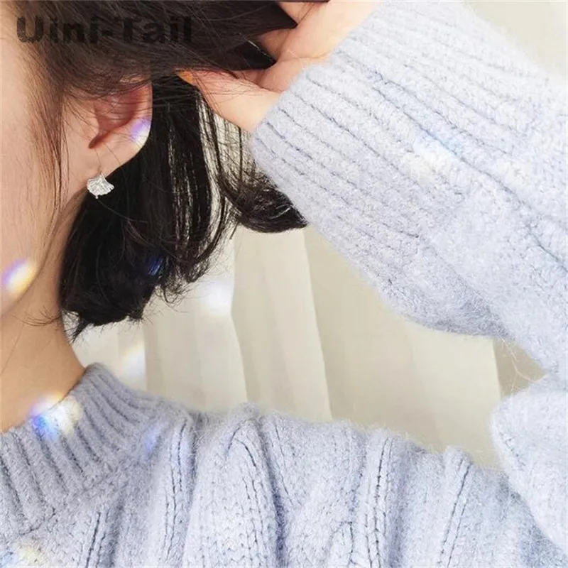 Uini-Tail new hot 925 Tibetan silver Chinese style ginkgo leaf ear hook temperament simple personality fashion earrings GN217 images - 6