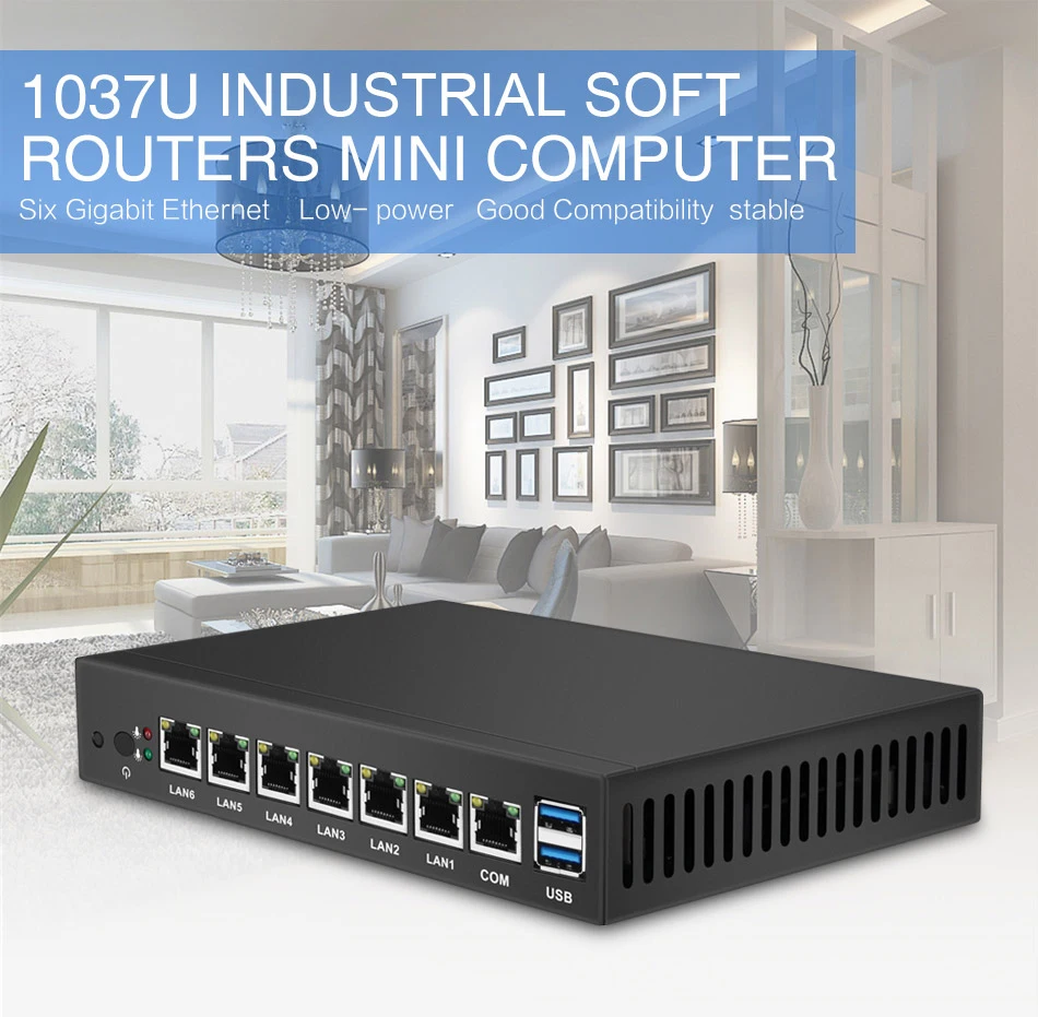 Брандмауэр маршрутизатор мини ПК Intel Celeron 1037U 1007U 6 LAN Ethernet Gigabit Intel NIC промышленный ПК Windows сервер Pfsense