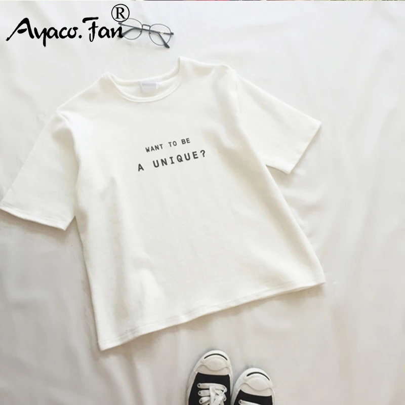 Summer Short Sleeve Soft T-Shirt New O-Neck Letter Print Loose Women T-Shirts Girls Lady T-Shirt Casual Student Tops Tee