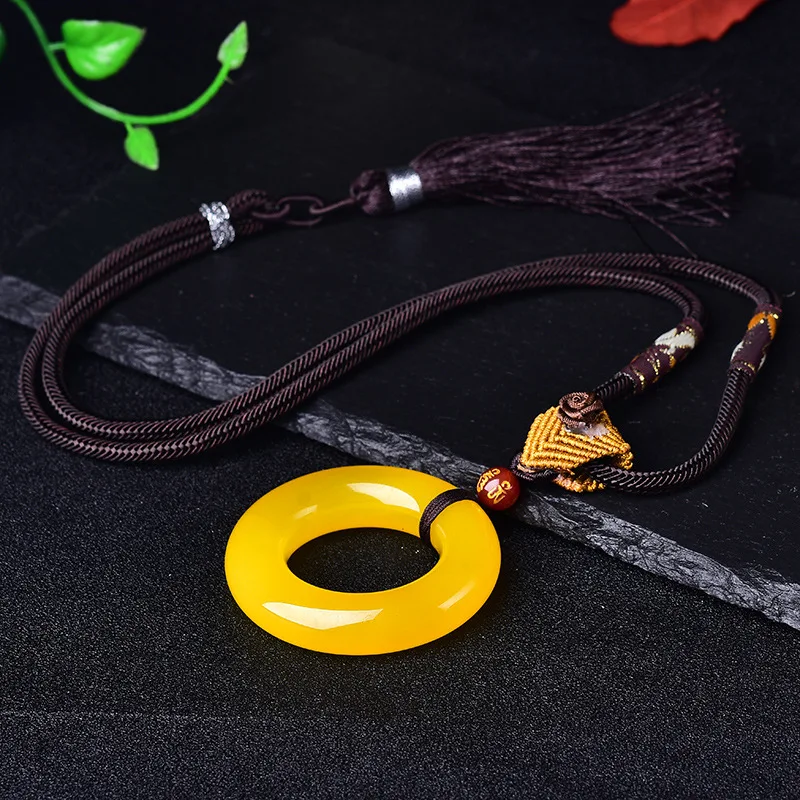 Красивые желтые подвески из натурального халцедона круглые с безопасной пряжкой