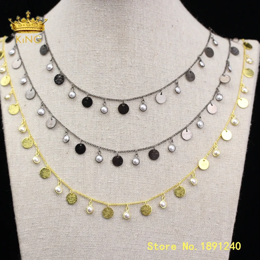 5meters Boho Style Beaded Chain Supply Matted Coin Copper Wire Wrapped Simulated Pearl Beads Dangle Chokers Necklace ZJ348 | Украшения и