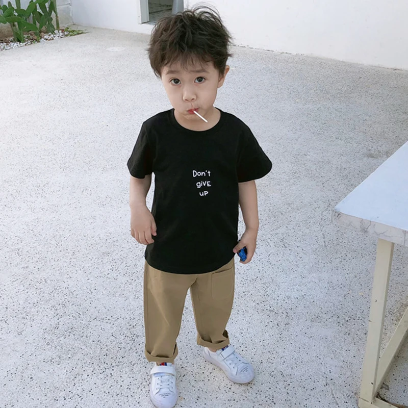 Детская Однотонная футболка для мальчиков и девочек летняя малышей Топы с