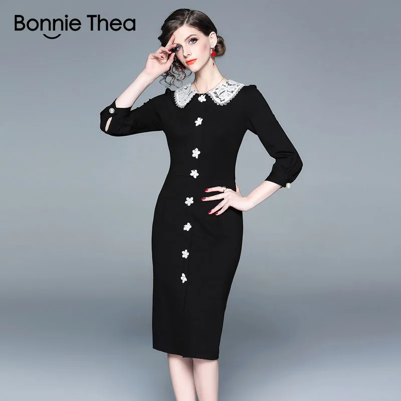 Женское черное вечернее платье-футляр Bonnie Thea Осеннее элегантное платье женское