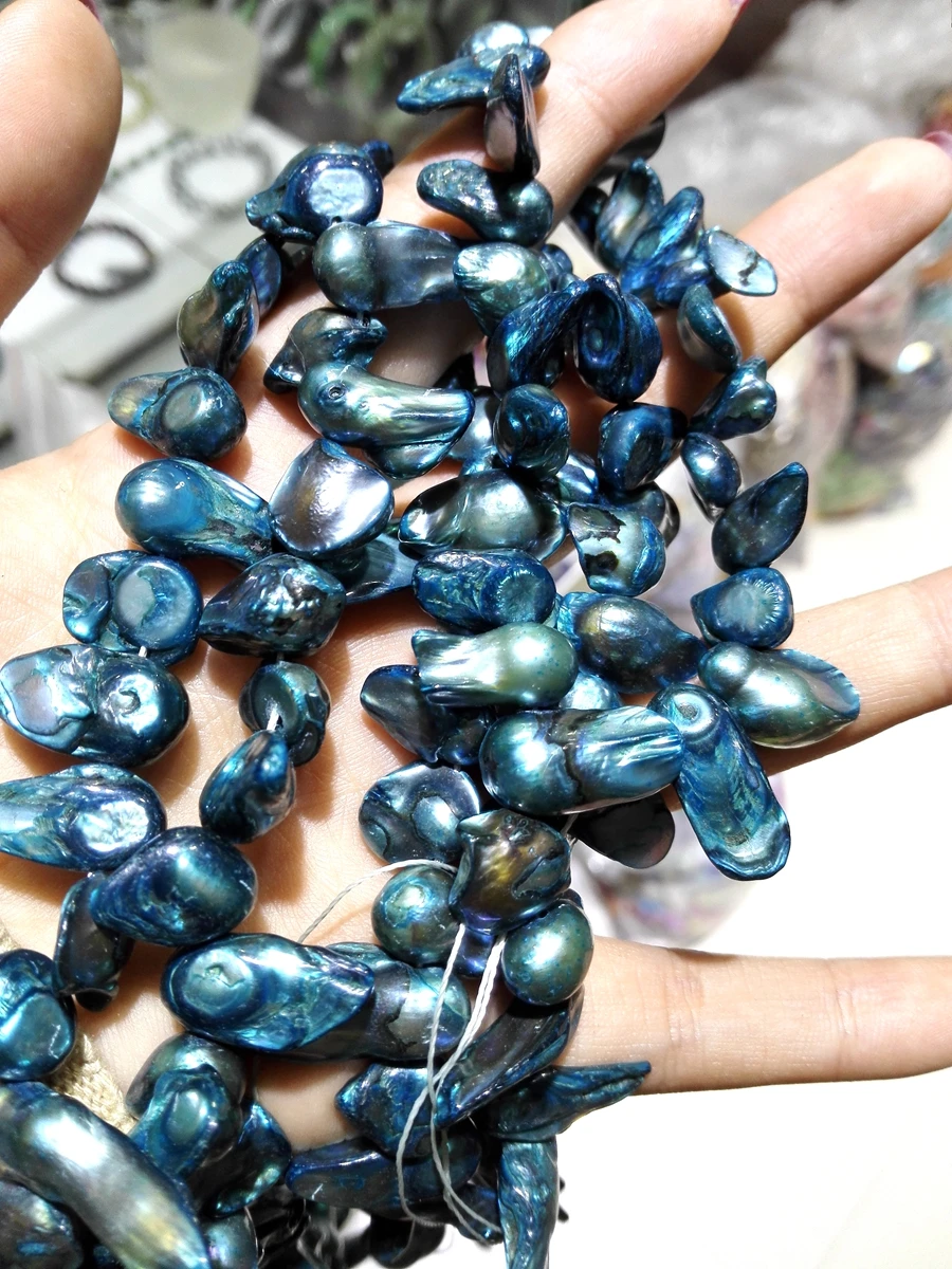 

One Strands Real Pearl Bead 8-15mm Blue Colors Baroque Pearl Natural Freshwater Pearl loose beads 35cm / 15inch