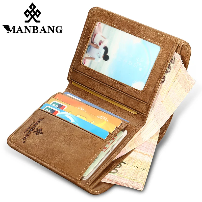 Manbang Настоящая кожа Для мужчин Бумажники Короткие Мужской кошелек Портативный