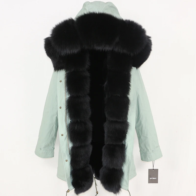 cyan-blue black OFTBUY пальто с натуральным мехом зимняя куртка женская длинная парка воротник из натурального Лисьего меха Толстая теплая брендовая Роскошная Съемная уличная одежда - Цвет: cyan-blue black