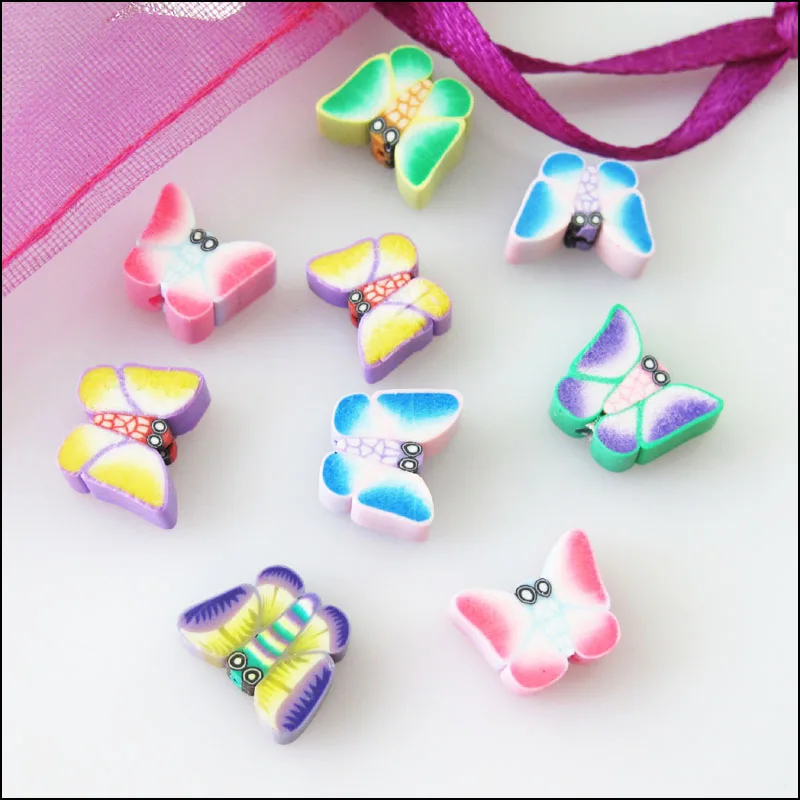 Модные 50 шт микс ручной работы глины бабочка плоские наборные бусины Подвески