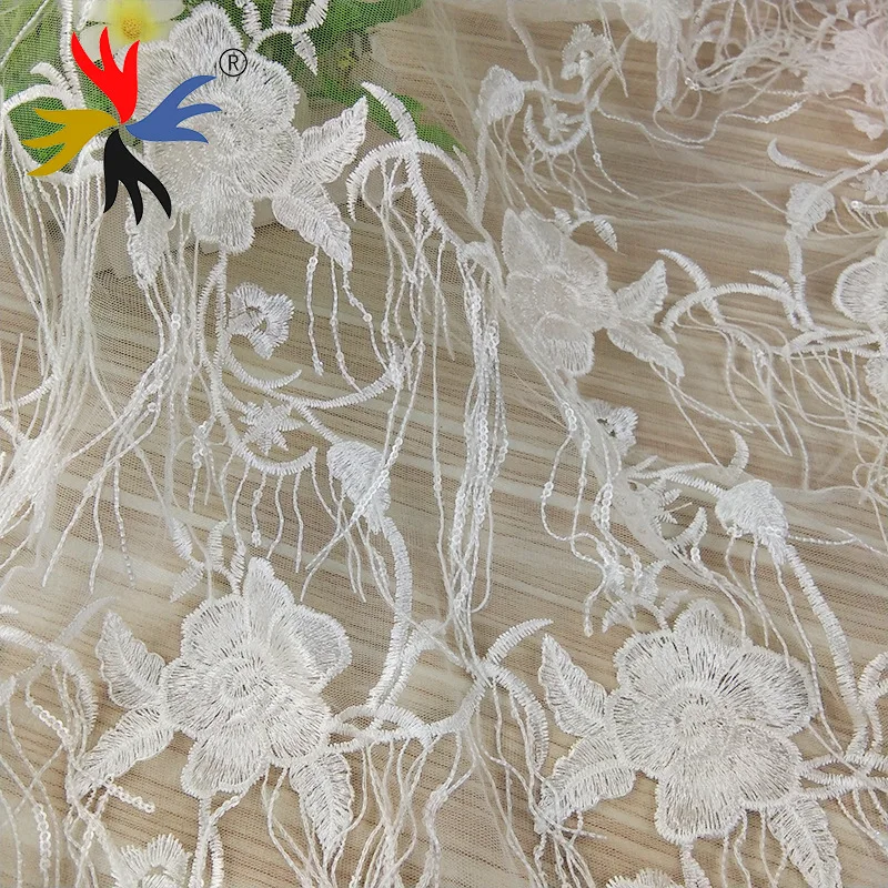 3Yards Unique Tassel Design African Sequins Net Lace Fabric High Quality Embroidery net lace fabric for fashion party dress | Дом и сад
