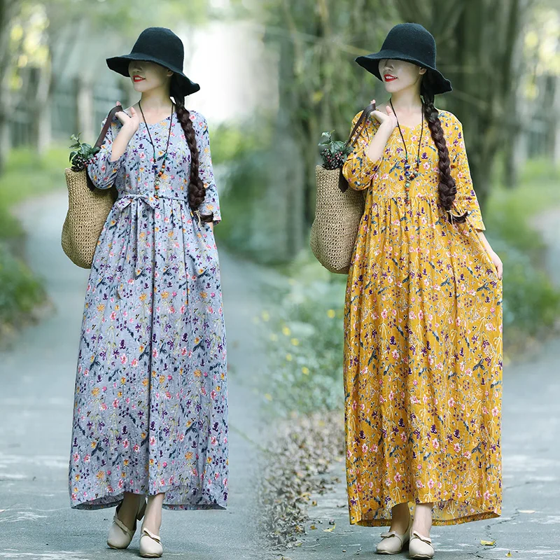 2019 летние Для женщин из хлопка и льна с цветочным принтом Robe платье на бретелях
