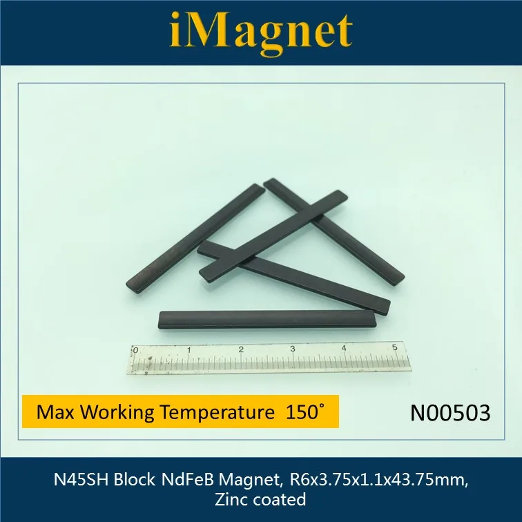 

N00503 5 шт N45SH прямоугольник редкоземельный неодимовый магнит, r6x3.75x1.1x43.75мм, кубовидный NdFeB магнит, магнит на холодильник. Черный цинк N45SH