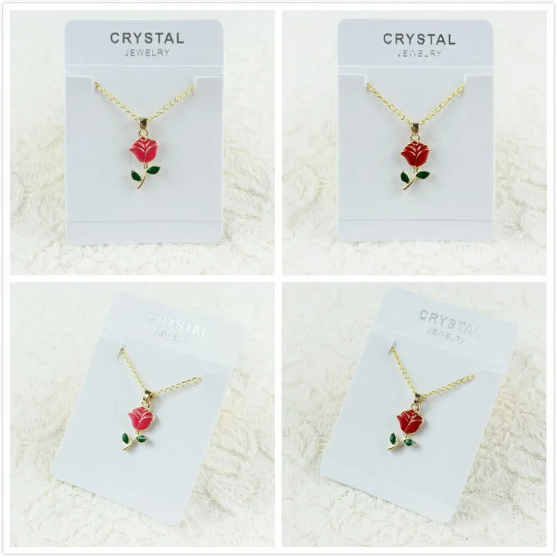 Изящное ожерелье из сплава ручной работы с красно-розовым цветком розы красивая