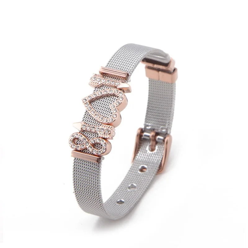 ARMNVNV Rhinestones Arrow Heart Number Eight Keepering DIY Personalized Stainless Steel Mesh Slide Charms Keeper Bracelet | Украшения и