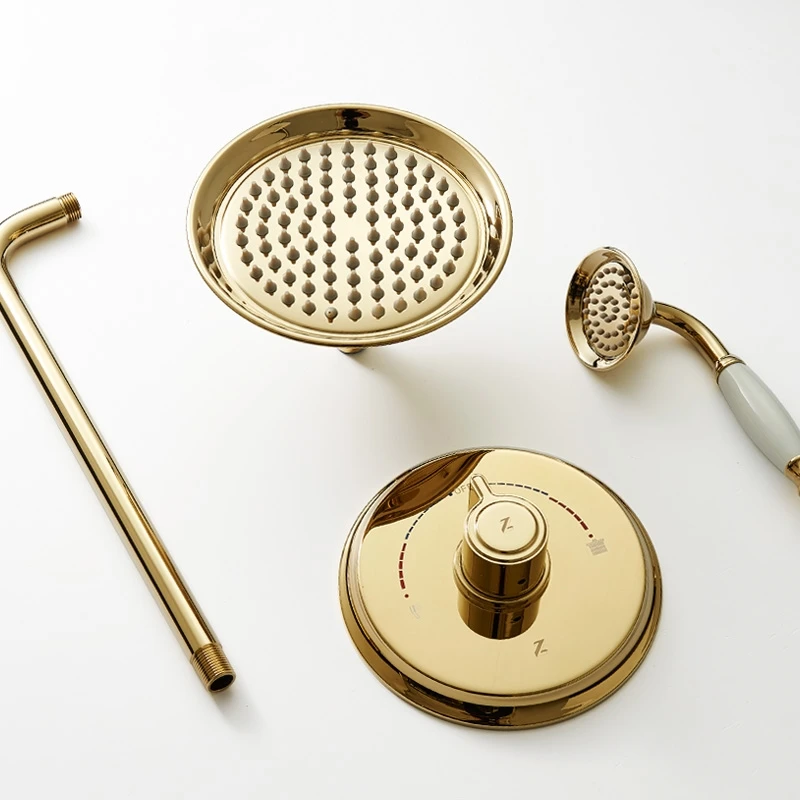 Роскошный Золотой Твердый латунный настенный смеситель для душа ванной комнаты