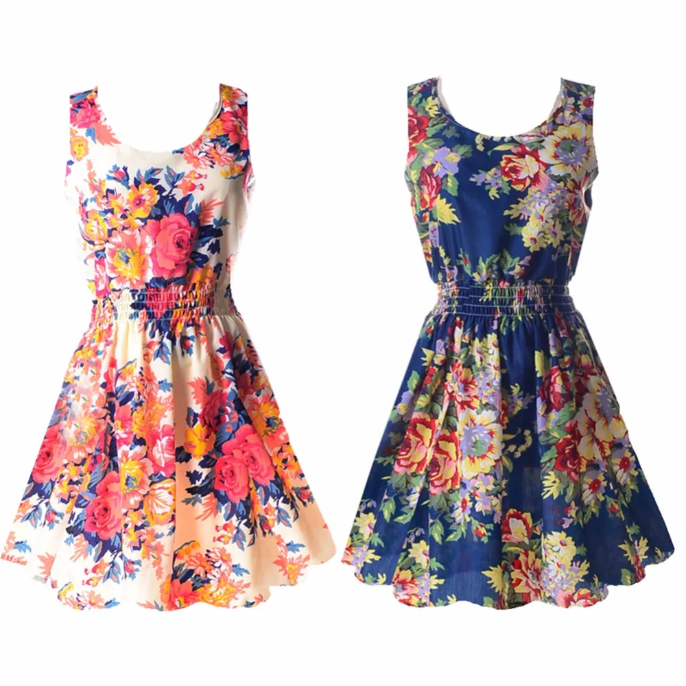 Женское пляжное платье шифоновое мини-платье без рукавов с цветочным принтом на