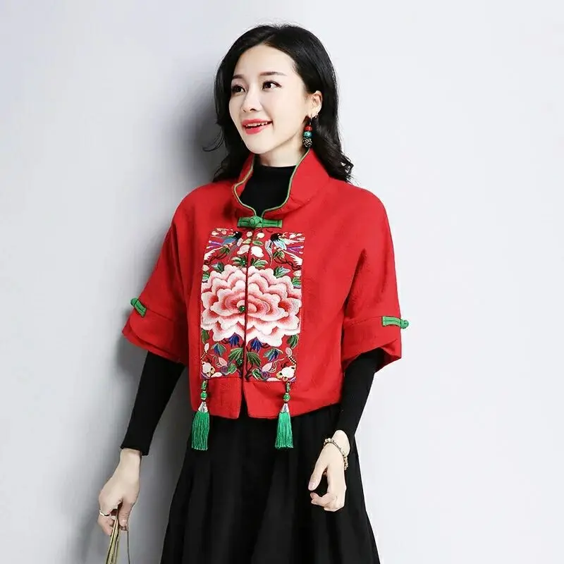 Женские китайские Топы Hanfu ретро винтажная рубашка с вышивкой Этнические женские