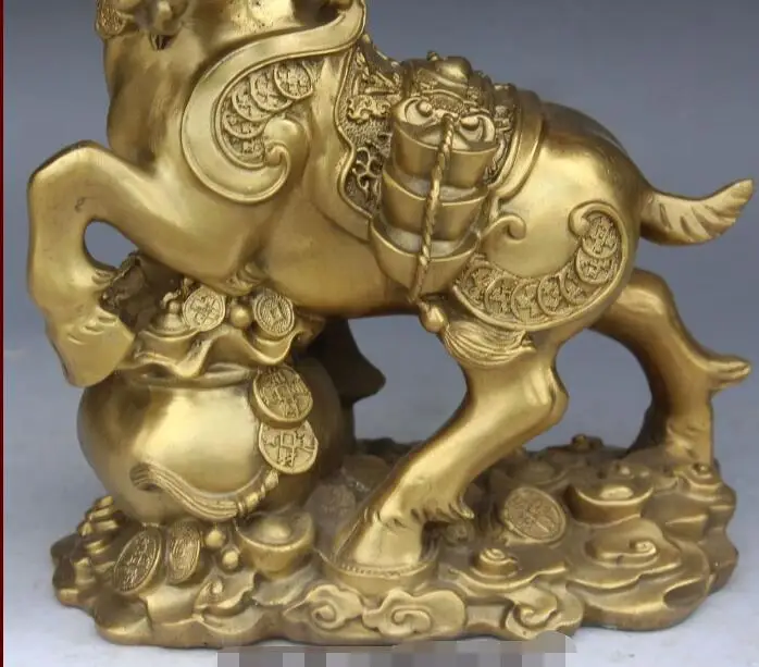 S3653 13&quot Chinese Bronze Wealth Yuanbao Money Bag Animal Sheep Goat Ram Ruyi Statue | Дом и сад