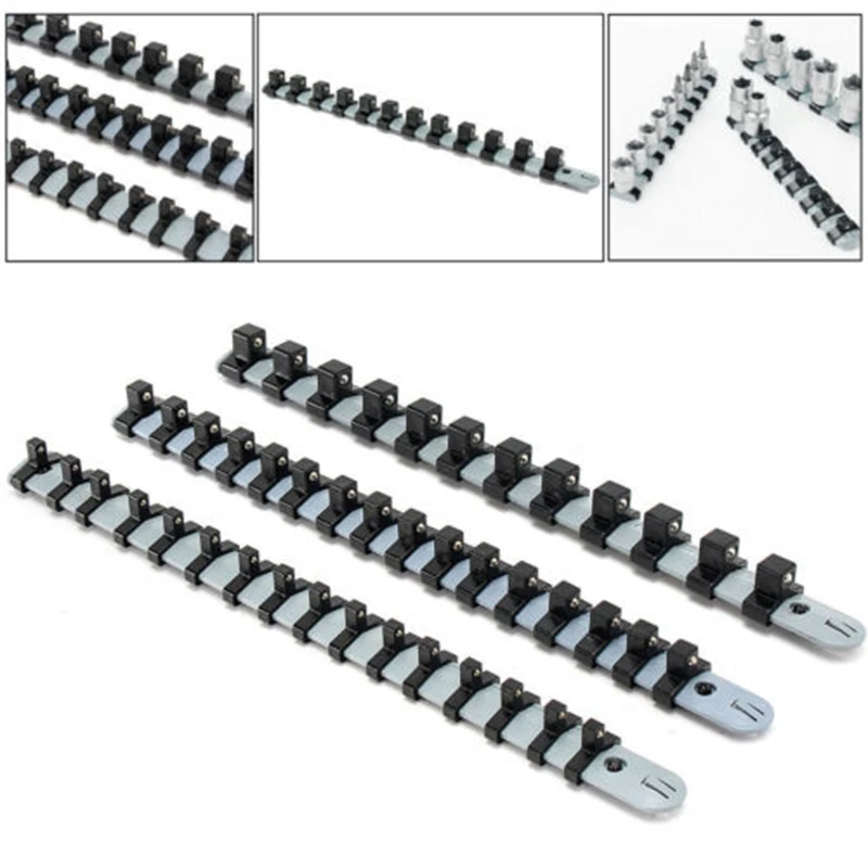

3 Pcs 1/4'' 3/8'' 1/2'' Socket Holder Tray Rail Rack Holder Shelf Storing Organizer 340MM Hand Tools Storage