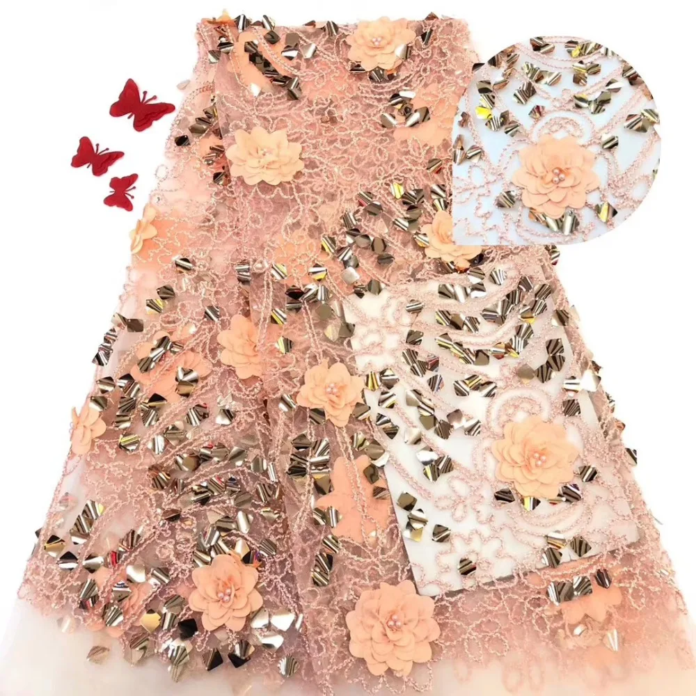 Желтые африканские 3d кружевные ткани высокого качества вышитые камни Цветочная аппликация французский Тюль Кружева Горячая нигерийские кружевные ткани