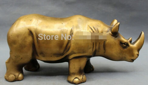WBY+++ free shipping 11" Lucky Chinese Bronze Reptiles Bull Ox Rhino Rhinoceros Horn Statue Figurine | Дом и сад