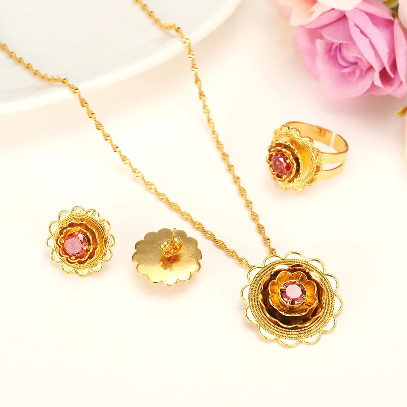 Bangrui epian FlowerJewelry наборы для невесты свадебные ювелирные изделия серьги RingGold Арабские Ювелирные украшения африканские подарки