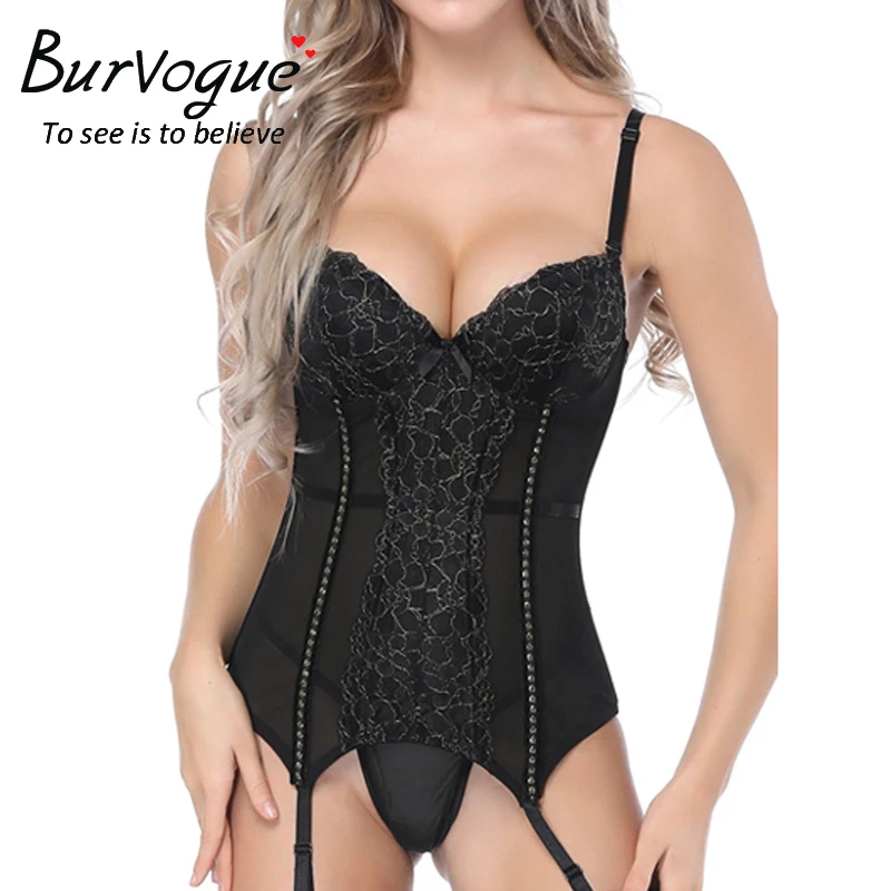 Женские кружевные Корсеты Burvogue черный и белый корсет с эффектом пуш ап|Бюстье