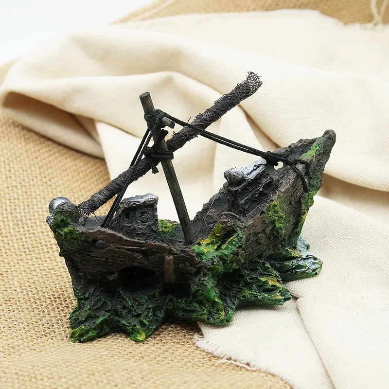 Aquarium Ornament Wreck Sunk Ship Sailing Boat Destroyer Fish Tank Cave Decor | Дом и сад