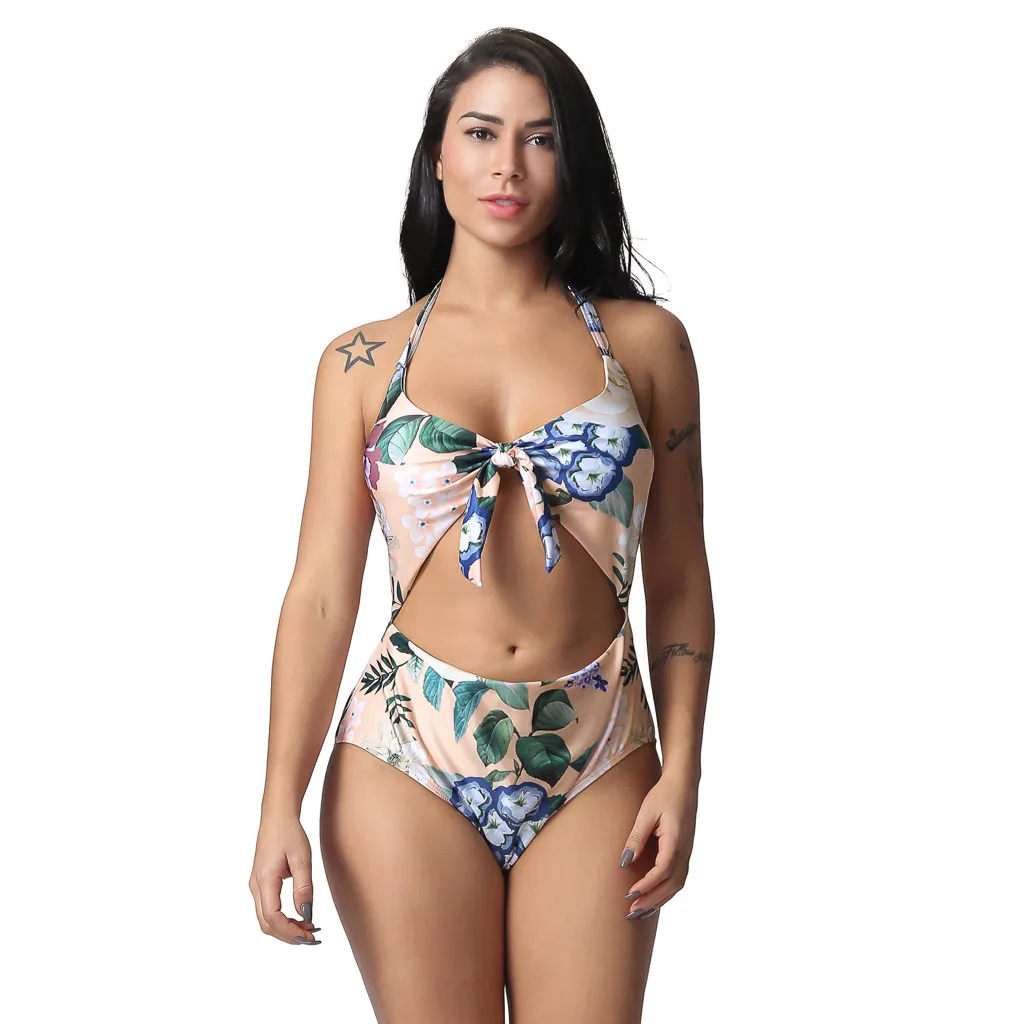 

Women Plus Size One-Piece Swimsuit Beachwear Push Up Padded Swimwear Floral Print Bathing Suit Women Maillot De Bain Femme 2019