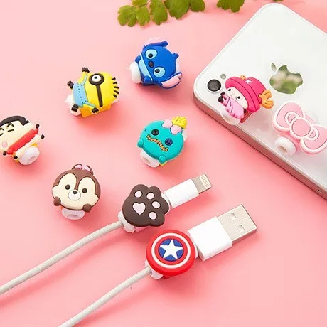 200 шт./лот USB кабель с мультяшным рисунком защита для наушников мобильного