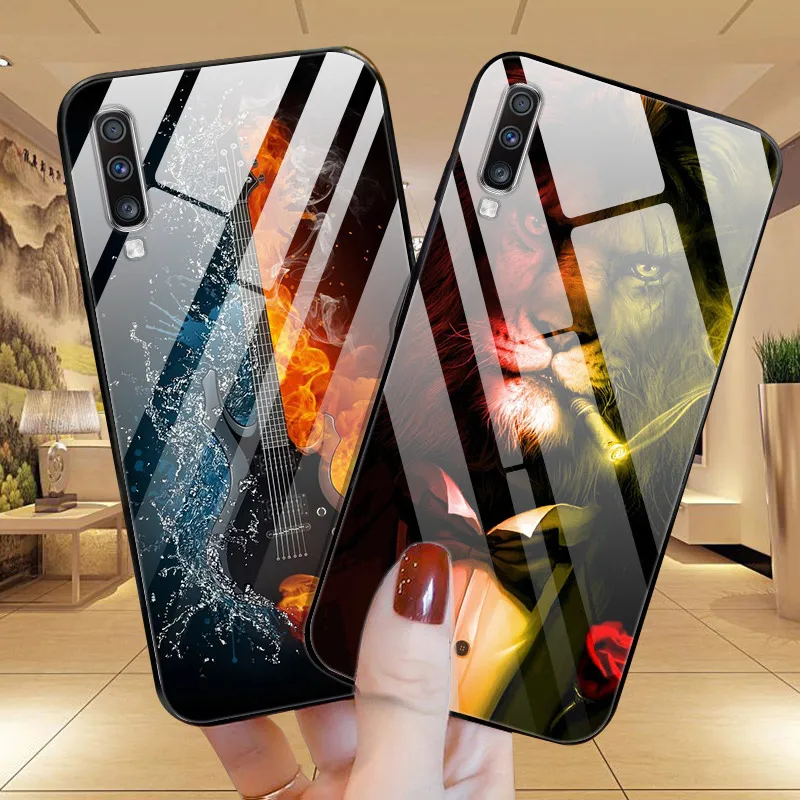 Чехол для Samsung A50 2019 чехол из закаленного стекла Жесткий Galaxy силиконовый бампер