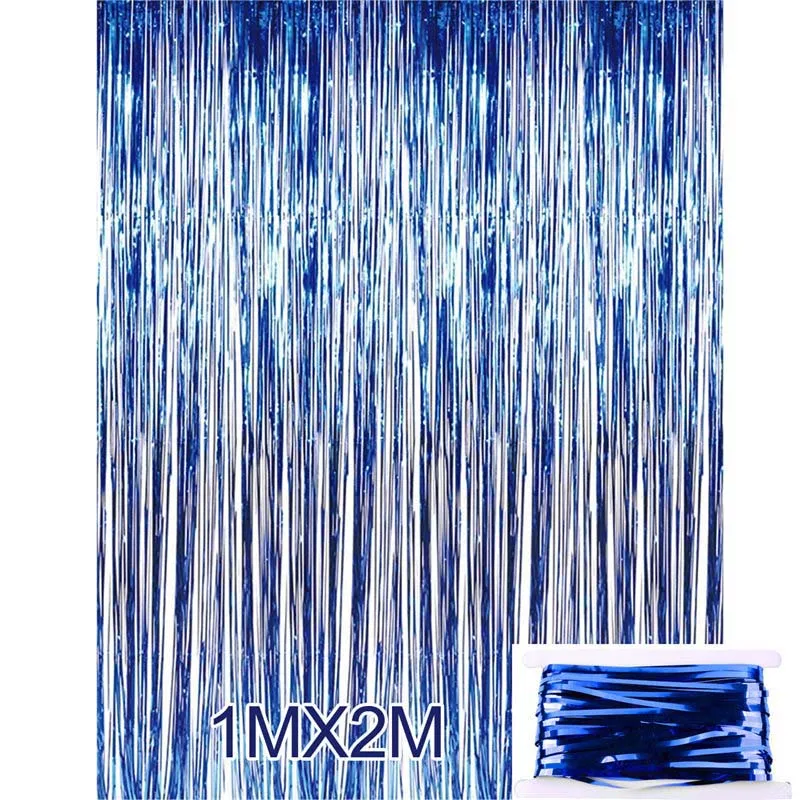 Blue 1x2m FENGRISE, 92*245 см, розовое золото, вечерние украшения, Мерцающая фольга, бахрома, мишура, занавес двери, свадьба, день рождения, фото, фоновые принадлежности - Цвет: Blue 1x2m