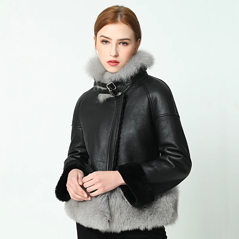 OFTBUY Новая повседневная зимняя куртка, пальто для женщин, двустороннее меховое пальто с воротником из лисьего меха, куртка из натуральной кожи, теплая подкладка из шерсти