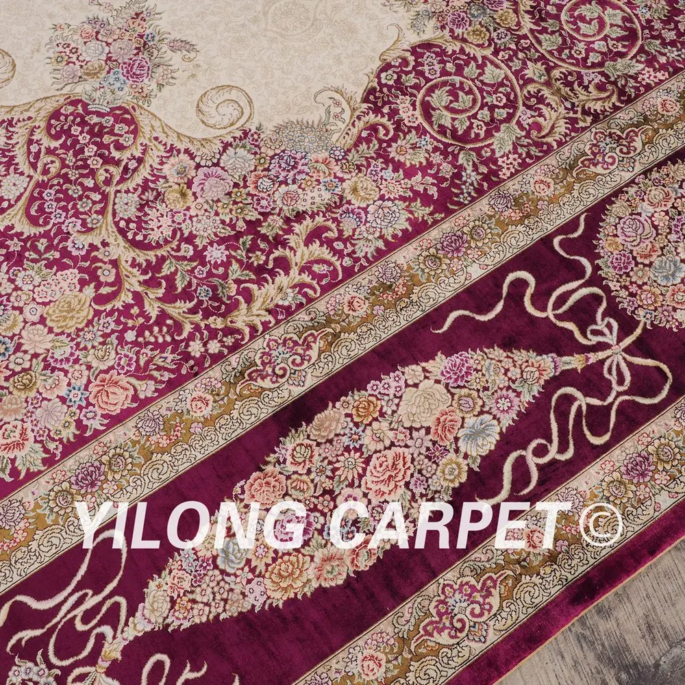 Yilong 10 'x 10' восточные квадратные ковры фиолетовый бежевый изысканный ручной